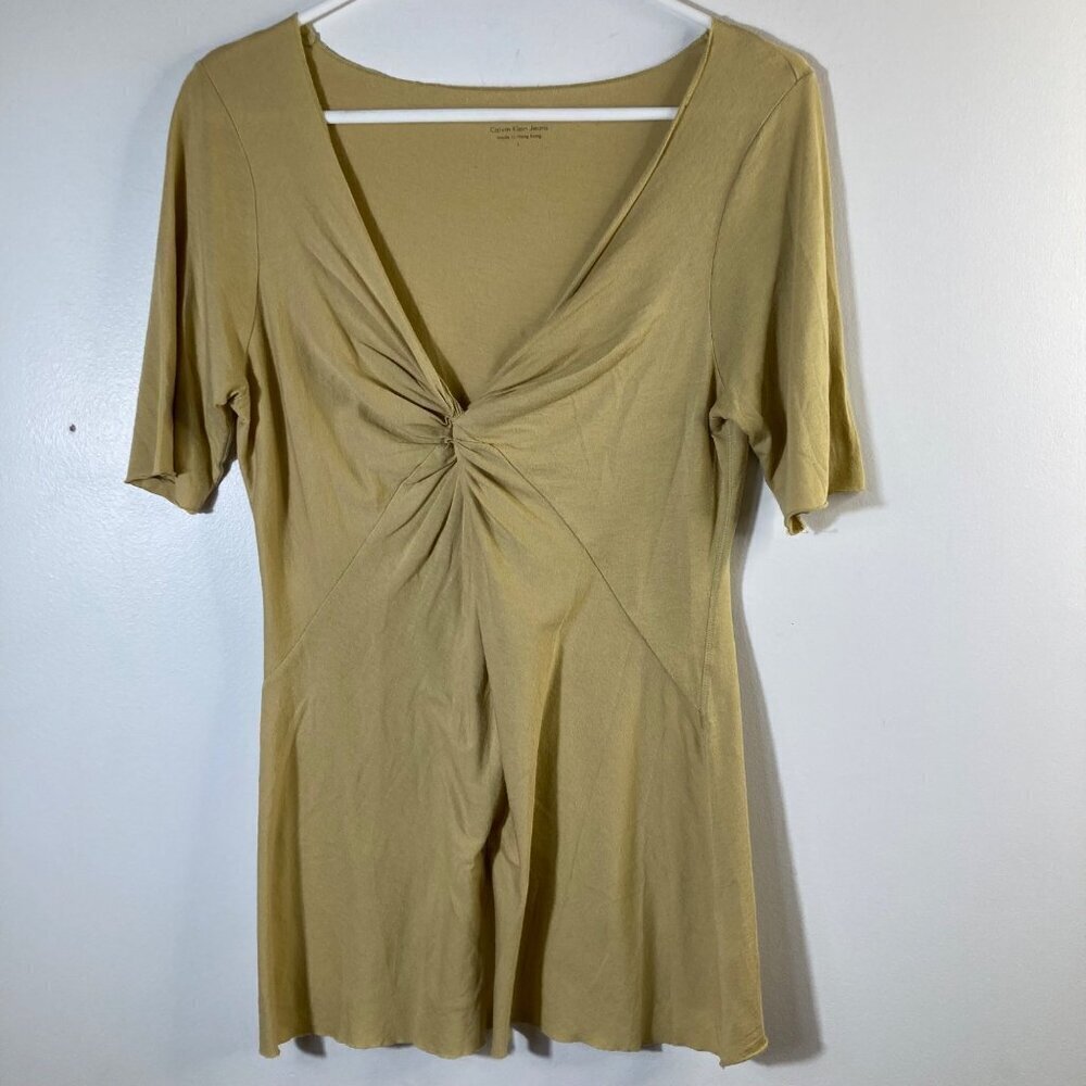 Womens Calvin‎ Klein Knotted Top Tee Shirt Honey L